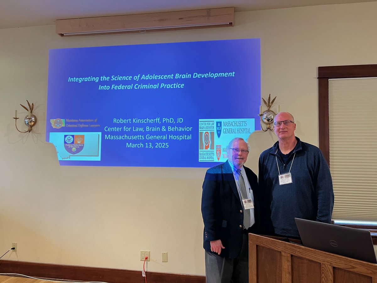 mghclbb's tweet image. On March 13, 2025, CLBB Executive Director Dr. Robert Kinscherff presented on "Integrating the Science of Adolescent Brain Development Into Federal Criminal Practice" at the Montana Criminal Defense Attorneys Association and the Federal Defenders of Montana joint conference.