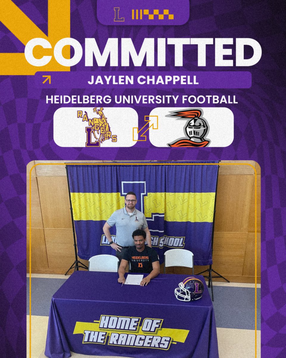 LkwdAthletics's tweet photo. Congratulations to senior, Jaylen Chappell, as he has committed to Heidelberg University for next year. Jaylen (shown here with Head Football Coach Michael Polevacik) will play Football and continue his academic journey! Ranger Pride!! https://t.co/s6LM0qPOSb