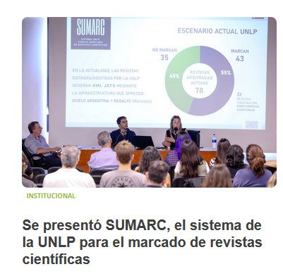 VUnlp's tweet photo. Presentamos SUMARC: El sistema de la UNLP para el marcado de revistas científicas 📚

El sistema se desarrolló en código abierto, alineado con los principios que promueve la ciencia abierta. Su incorporación contribuirá al incremento de la visibilidad de la producción científica https://t.co/XnYN549kTa