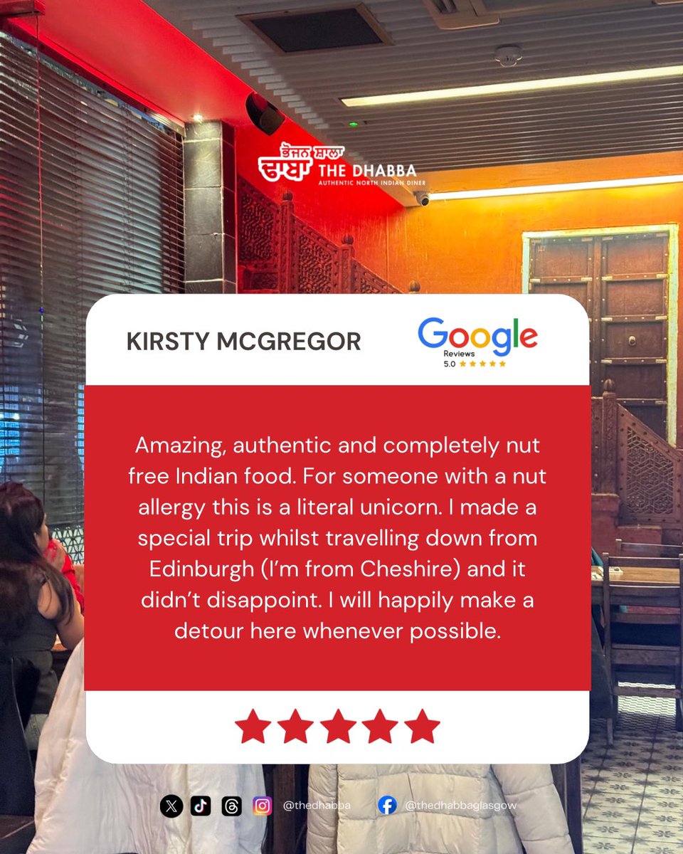 🌟 A Nut-Free Dining Gem at The Dhabba! 🌟

Finding authentic, nut-free Indian cuisine isn’t easy, but we’ve got you covered! Thank you, Kirsty, for making a special trip to dine with us.

📞 Call us on +44 141 553 1249 
🌐 thedhabba.com/book-a-table