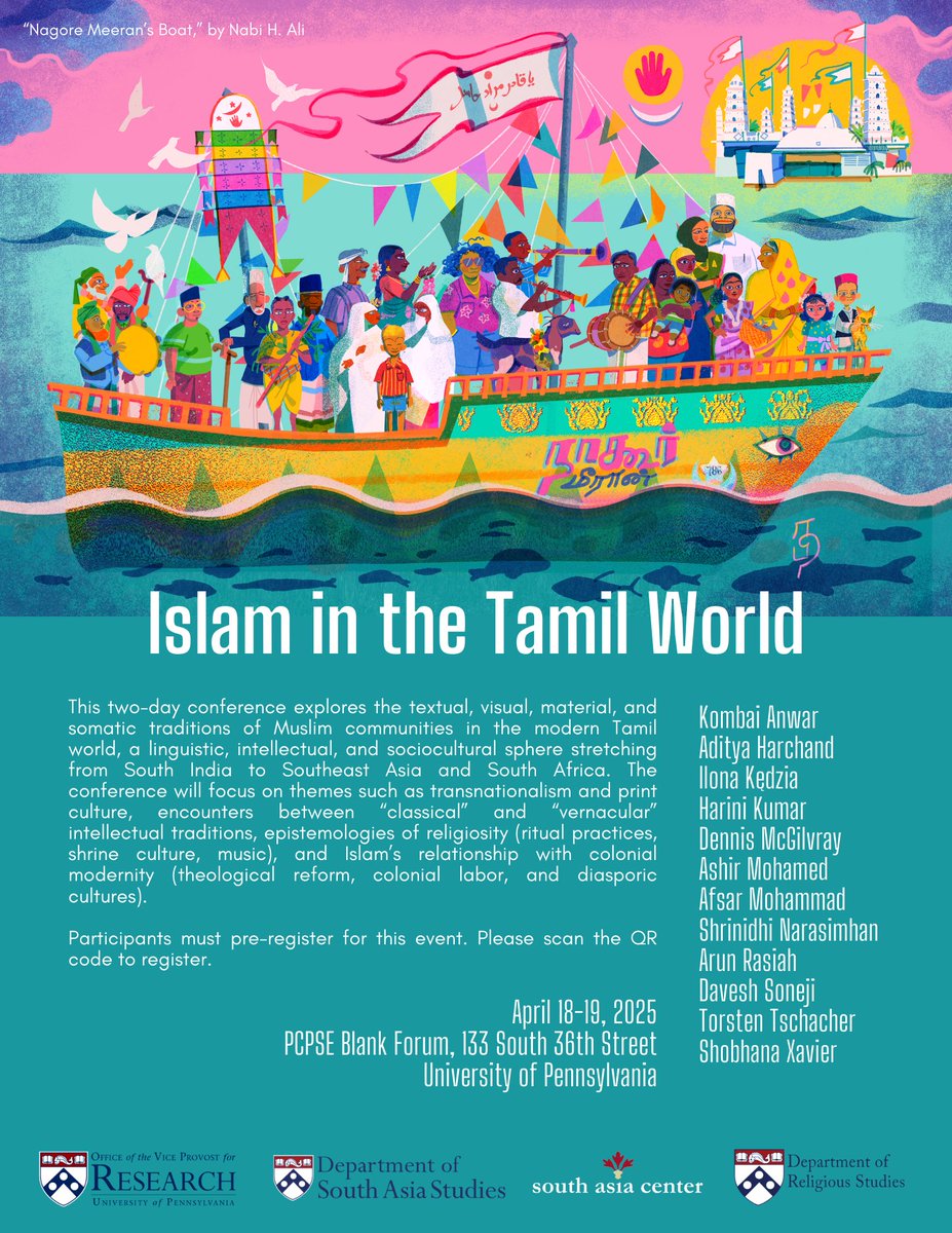 This two-day workshop explores the modern textual, visual, material, and somatic traditions of Muslim communities in the Tamil world, a linguistic sphere of shared social, cultural, and intellectual practices.

eventbrite.com/e/islam-in-the…