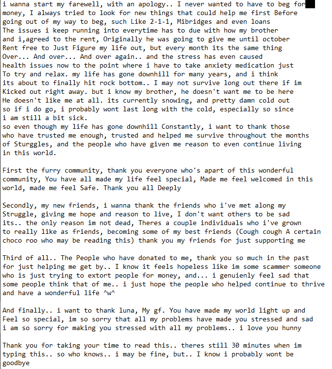 wolfindeir's tweet image. Well... as the time draws closer... And nothing changing.. I think its time i say my farewells.. theres a small chance someone will help at the last second.. but its unlikely.. so For everyone who sees this, thank you.