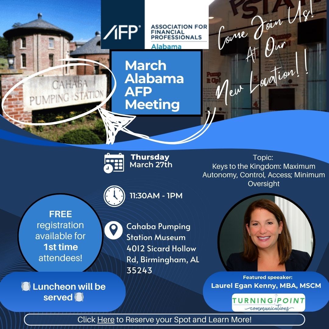 AlabamaAFP's tweet image. 🚨 Exciting News! AAFP Member Luncheon at a New Venue! 
📅 March 27 | 🕒 11:30 AM – 1:00 PM
📍 4012 Sicard Hollow Rd, Birmingham, AL
🎙 Featuring @TurningPtComm treasury experts!
🍽 Luncheon provided
📩 RSVP now! alabamaafp.org/event-5968335