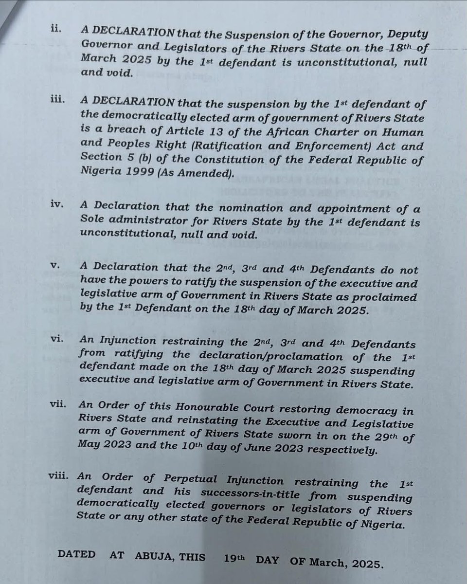 PH_Socials's tweet image. A suit challenging the powers of President Tinubu to suspend Gov. Fubara has been instituted before the Federal High Court, Abuja today.