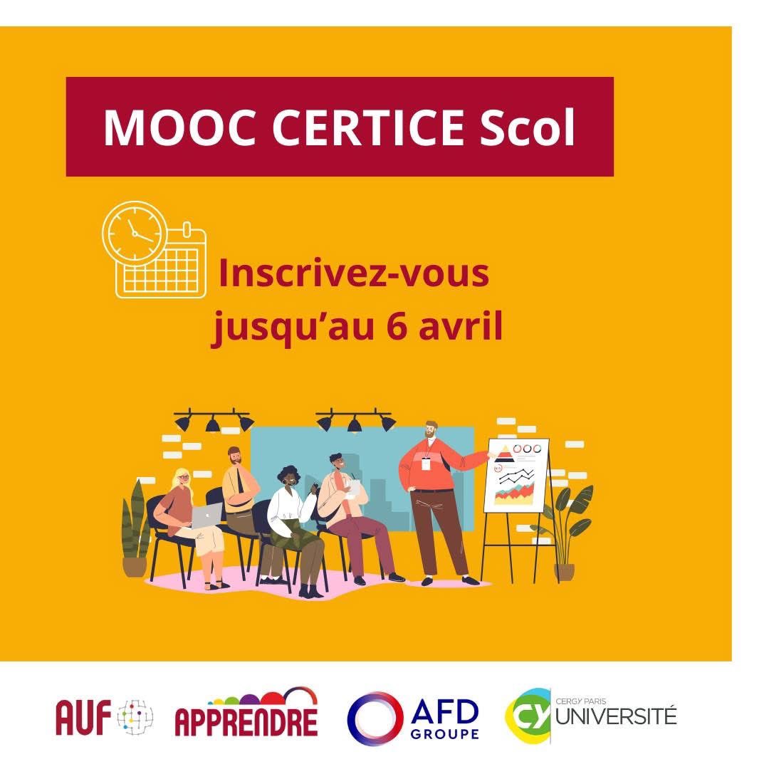 Par <a href="/auf_org/">AUF</a> 
« Vous êtes enseignant ? 
 🎓Formez-vous gratuitement à l'utilisation du #numérique dans la classe avec le #MOOC #CERTICE Scol du Programme APPRENDRE !
Pour vous inscrire : …ion-certicescol.apprendre-certice.com » #formation #Afrique