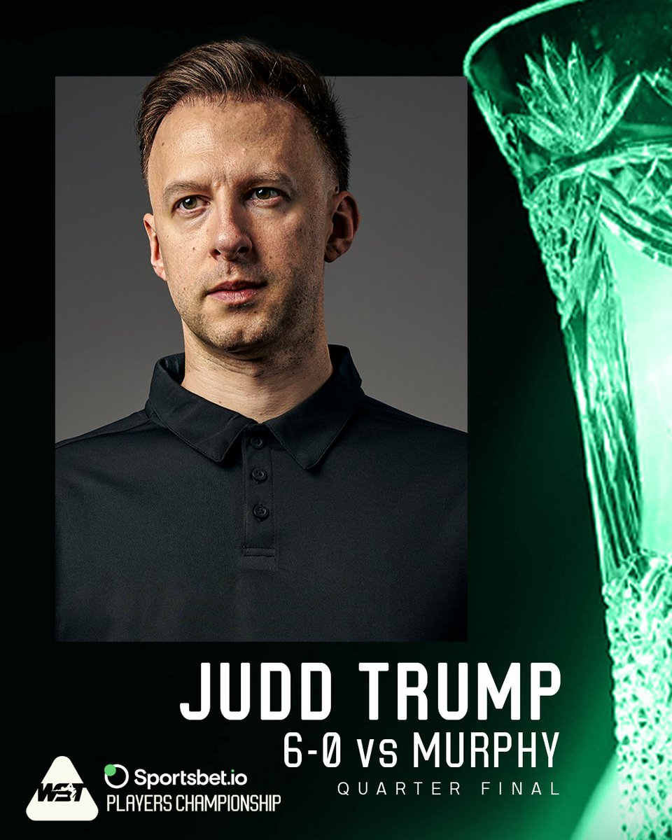 WeAreWST's tweet image. JUDD ON FIRE! 🔥

A whitewash over Masters champ Shaun Murphy secures his spot in the semi-finals.

#PlayersChampionship | @Sportsbetio