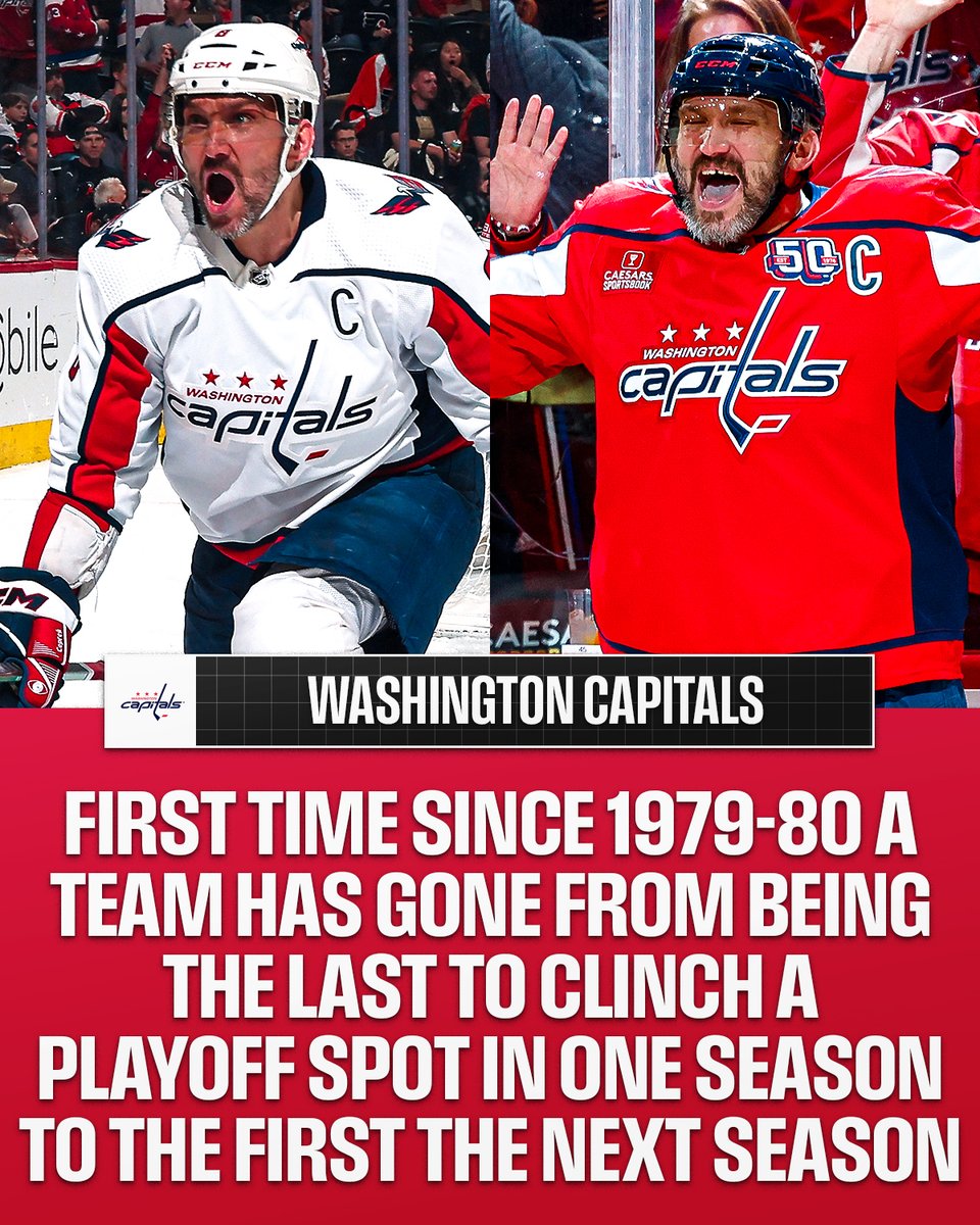 NHL's tweet photo. The @Capitals grabbed the final #StanleyCup Playoffs spot in their 82nd game last season...

What a difference a year makes. 🤯 https://t.co/jWpyd35asV