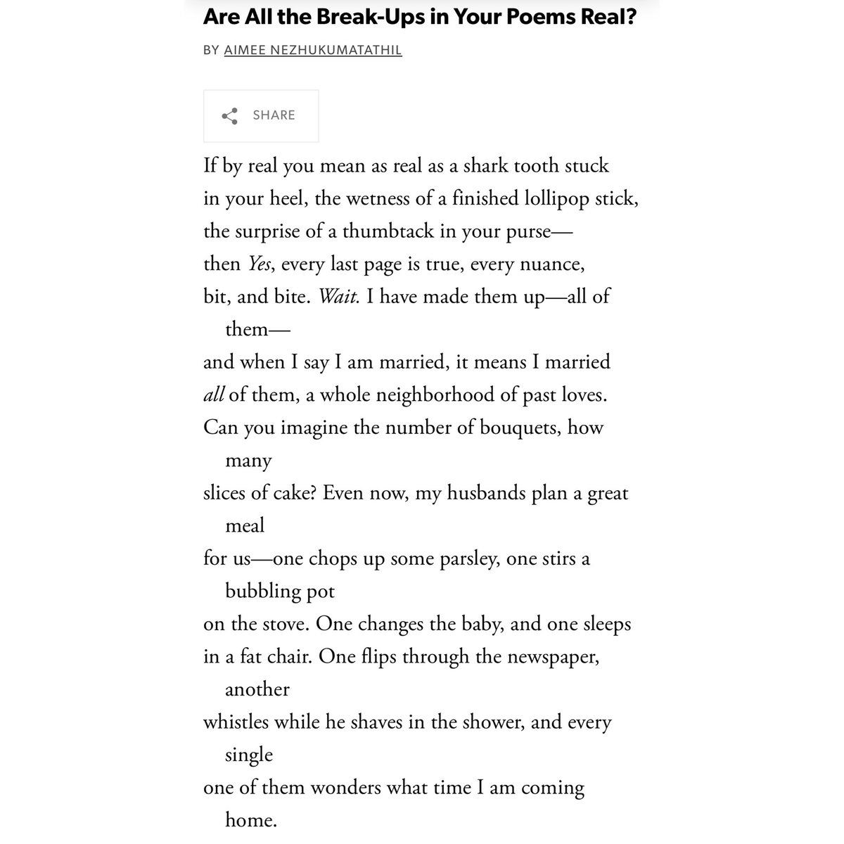 “Real as a shark tooth stuck in your heel” A poem by Aimee Nezhukumatathil.