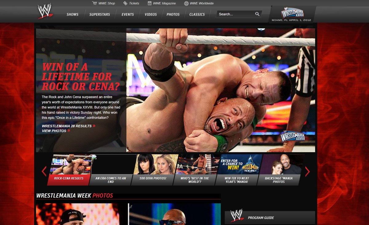 Zashy120's tweet image. The front page of WWE's website the day after WrestleMania 28.

Just thought it was a cool throwback lol