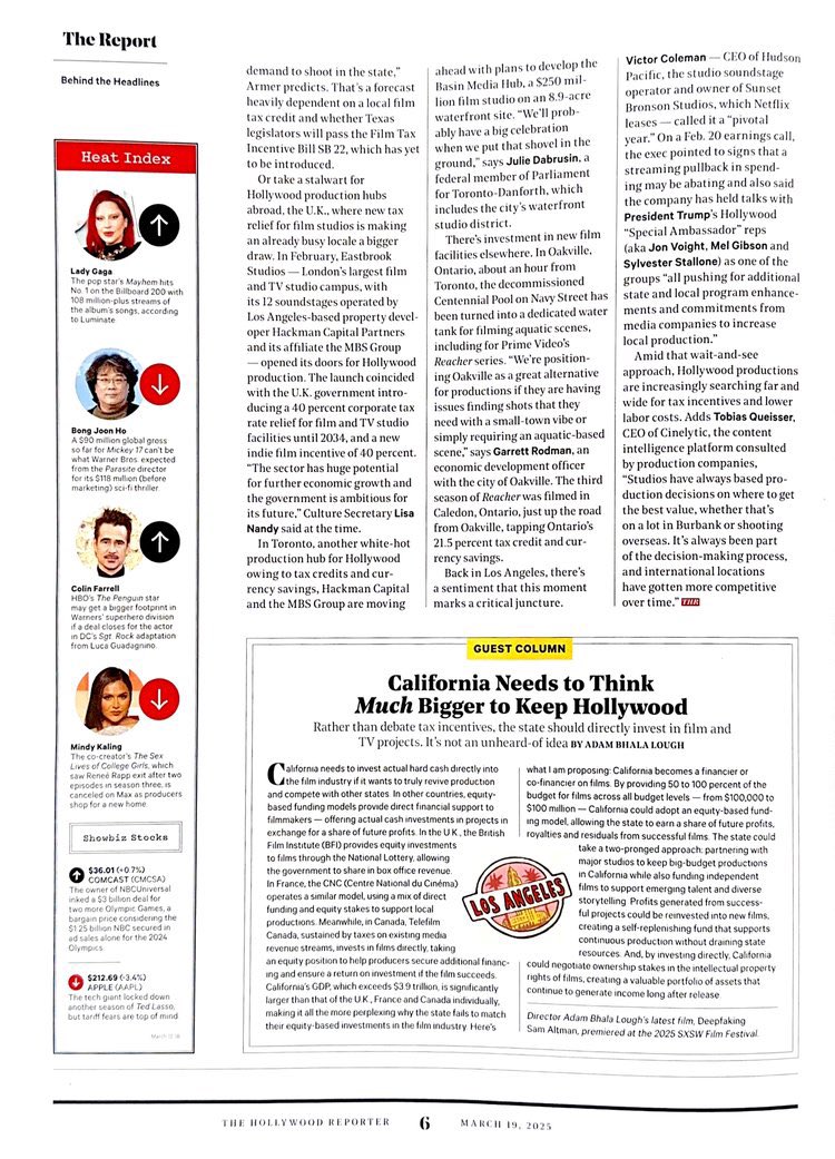 <a href="/THR/">The Hollywood Reporter</a> March 19 ‘25 Issue.
<a href="/rrippberger/">Robert Rippberger</a> discusses North Carolina’s #WhiteLightningStudios and the states 25% tax rebate