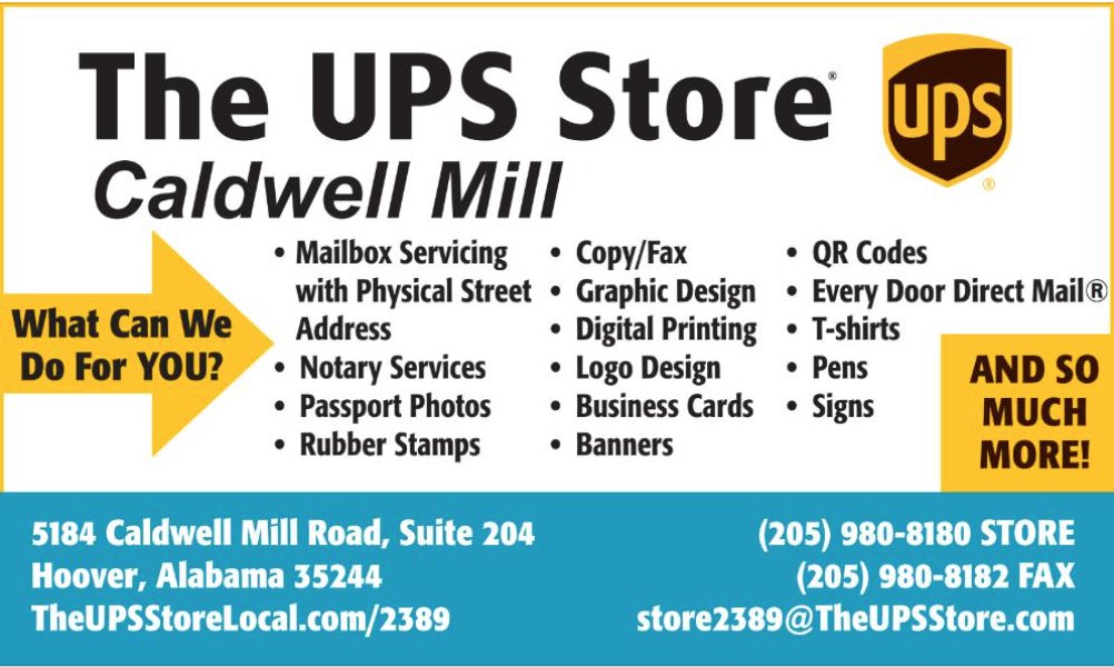 cfpbirmingham's tweet image. Want to make sure your package arrives on time? Looking to make promotional items for your next event? The UPS Store 2389 is here to help! Learn more below! #upsstore #promotionalitems #Alabama #localmagazine #localnews #birminghamalabama #birminghamal