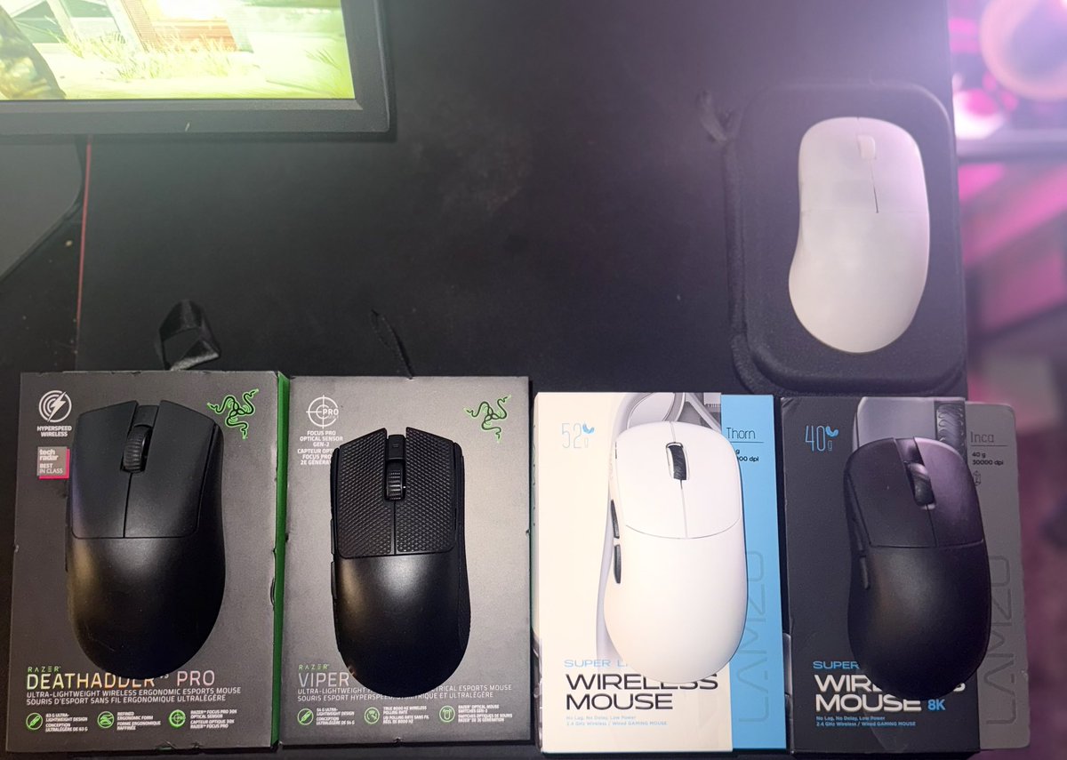 selling gaming mice (all barely used)

Razer Deathadder V3 PRO (8Khz) - $60
Razer Viper V3 PRO (8Khz) - $100
LAMZU Thorn (4Khz) - $60
LAMZU Inca (4Khz) - $70
ENDGAME Gear XM2W (8Khz) - $70

DMs open, 🇺🇸 only