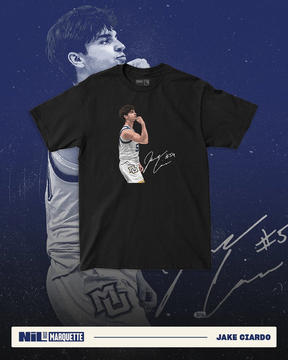 New merch for <a href="/Jakeciardo/">Jake</a> as we head into his final tournament with <a href="/MarquetteMBB/">Marquette Basketball</a> tomorrow! 

Shop Now: marquette.nil.store/collections/ja…

#WeAreMarquette | #MarquetteNILStore