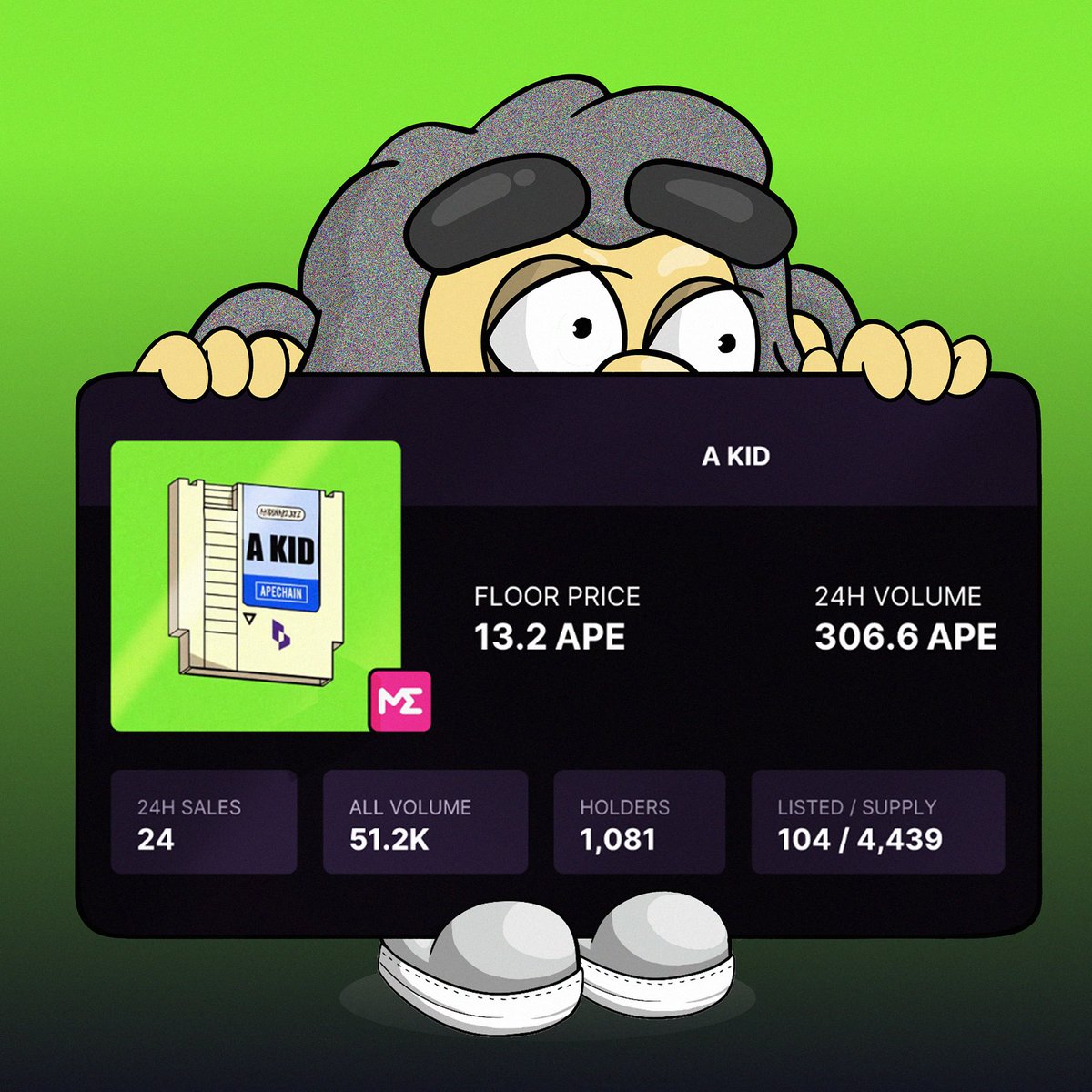 🚀 Yo, the floor’s thinner than a banana peel! 🍌💨 Only 2.35% listed 👀

A KID is gearing up for some wild Ape-Verse action—glitchin’, flippin’, and vibin’! 🎮⚡

Don’t just stand there... GRAB THAT KIDDO! 🏃‍♂️🐵🔥

👉 magiceden.io/collections/ap…