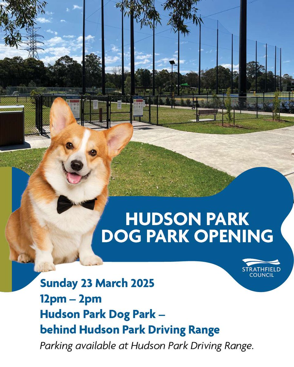 StrathfieldMC's tweet photo. Come celebrate the opening of the Hudson Park Dog Park with us! 🎉🐕

📅 When: Sunday, 23 March 2025
⏰ Time: 12pm – 2pm
📍 Where: Hudson Park Dog Park (behind Hudson Park Driving Range)

Parking available at Hudson Park Driving Range. 🚗 https://t.co/470Jc044t2