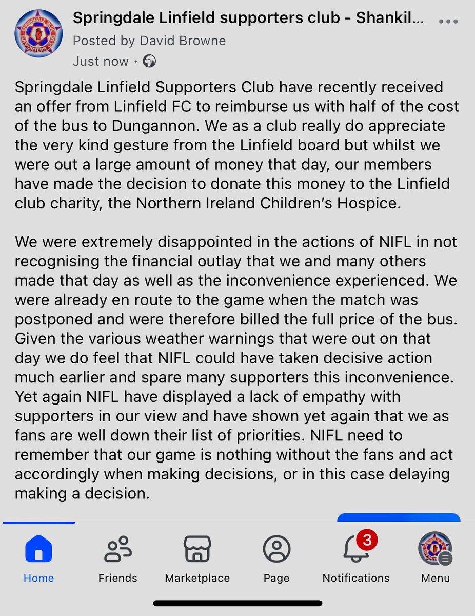 Springdale Linfield Supporters Club tweet media