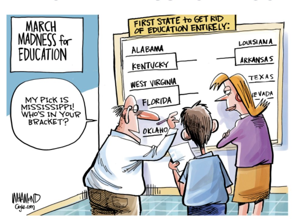 #Project2025 calls for greater school choice - essentially subsidising religious &amp; private schools with public funds.
Naturally it calls for abolishing the U.S. Department of Education, which the FELON &amp; Muskrat are currently doing.

(🎨Dave Whamond)