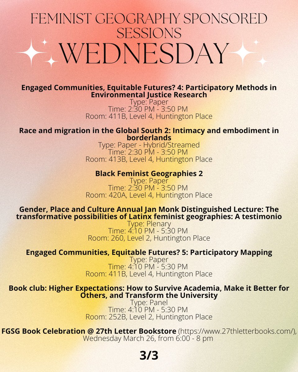FeministGeographies (@feminist_geo) on Twitter photo FEMINIST GEOGRAPHY SPONSORED SESSIONS FOR TODAY (WEDNESDAY)! Join us for these <a href="/theAAG/">American Association of Geographers</a> sessions! FEMINIST GEOGRAPHY SPONSORED SESSIONS FOR TODAY (WEDNESDAY)! Join us for these <a href="/theAAG/">American Association of Geographers</a> sessions!