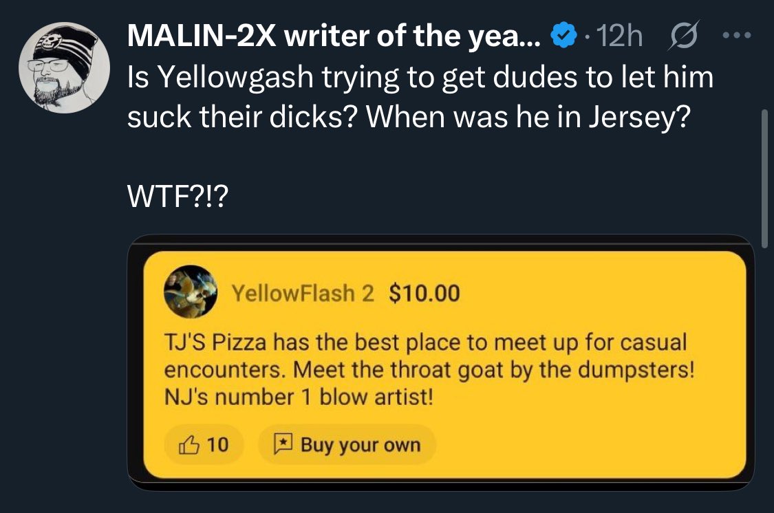 Honestly the real throat goat is Malin.

Dudes knees gotta have calluses by now, the way he sucks off Ethan.

Between crying over liked tweets, and blowing Ethan. I’ve never known a bigger faggot.