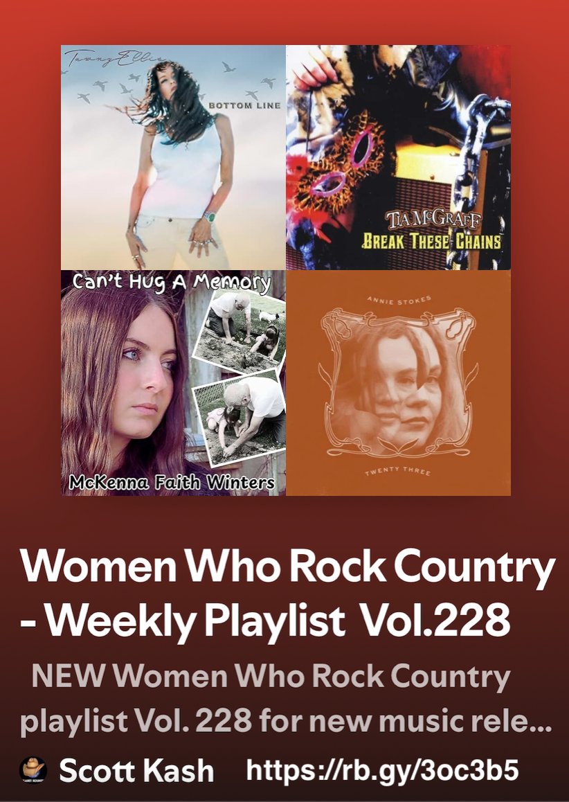 Scott Kash (@scottkash88) on Twitter photo New Music on the NEW #WomenWhoRockCountry playlist Vol.228 this week’s best #newcountrymusic releases
<a href="/TAWNYELLIS/">TAWNY ELLIS</a> Bottom Line
<a href="/TiaMcGraff/">Tia McGraff</a> Messed Up World
#McKennaFaithWintersMusic Can't Hug A Memory
#AnnieStokesMusic Twenty Three
+MORE
#Spotify
rb.gy/3oc3b5
#Country New Music on the NEW #WomenWhoRockCountry playlist Vol.228 this week’s best #newcountrymusic releases
<a href="/TAWNYELLIS/">TAWNY ELLIS</a> Bottom Line
<a href="/TiaMcGraff/">Tia McGraff</a> Messed Up World
#McKennaFaithWintersMusic Can't Hug A Memory
#AnnieStokesMusic Twenty Three
+MORE
#Spotify
rb.gy/3oc3b5
#Country