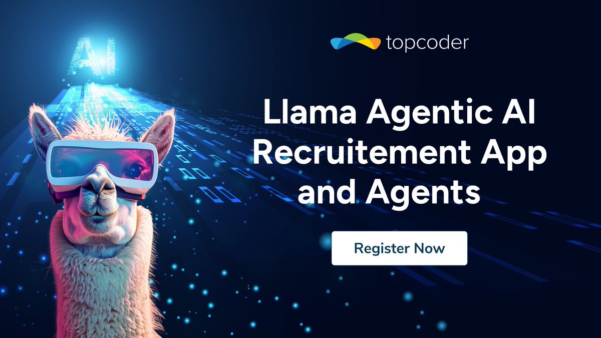Topcoder's tweet image. Revolutionize Hiring with AI!
Join the Llama Agentic AI Recruitment Challenge and build AI-driven agents to automate and enhance the hiring process.
Tech Stack: Llama 3.x | AI | NLP | Automation | API ntegration
Link in the comments to join!
#Topcoder #AI #MachineLearning