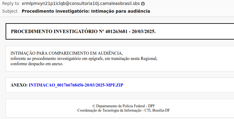 SpamAuditor's tweet image. That #badactor on @Hetzner_Online attacking #brazilian targets has now changed it's lure.  Pretending to be Brazilian Police.. Spread the word..