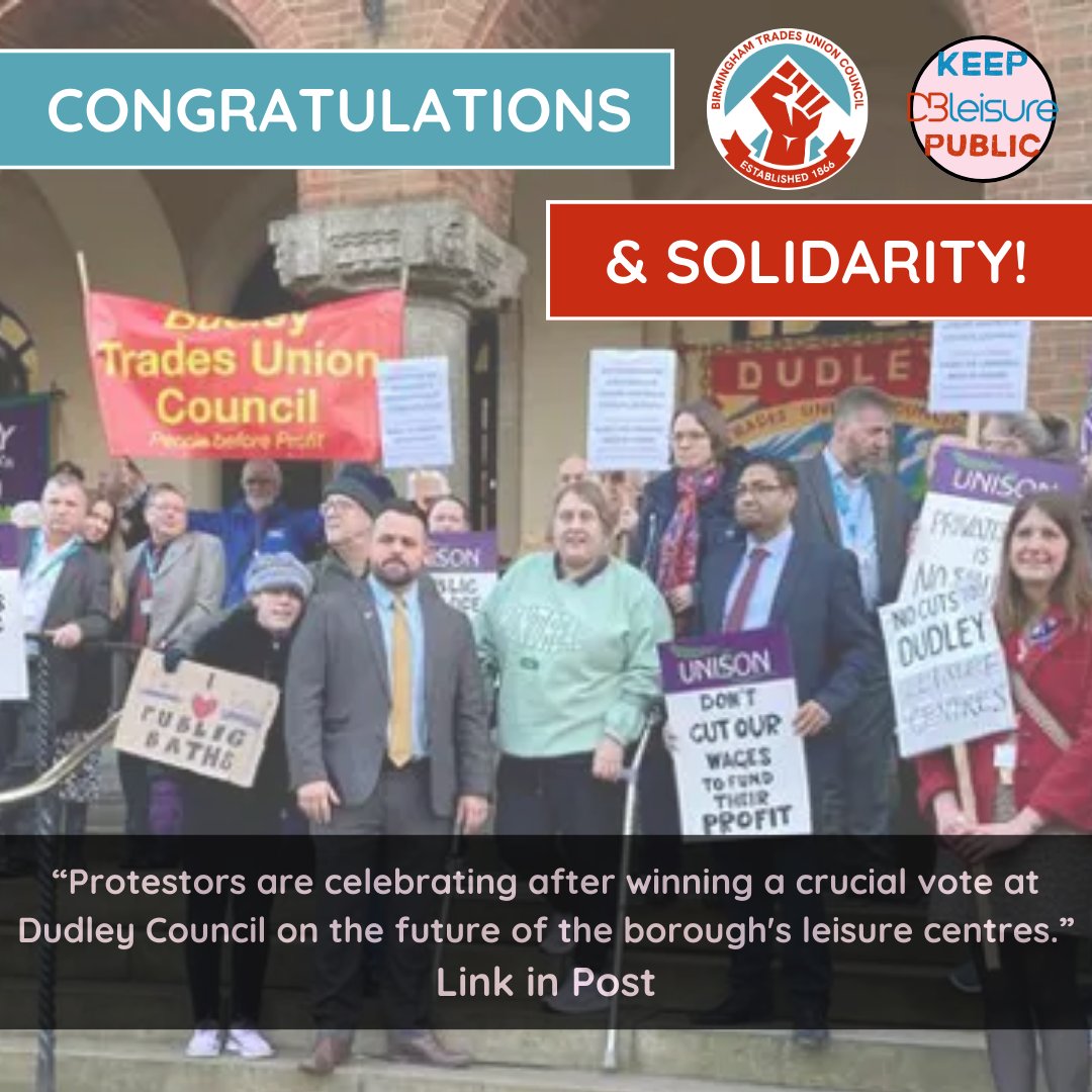 ✊🏽CONGRATULATIONS &amp; SOLIDARITY!✊🏽

Birmingham TUC congratulates comrades in Dudley TUC for successfully challenging the sell off of DB Leisure Centres. 

Solidarity in future endeavours!

See more: msn.com/en-gb/news/new…