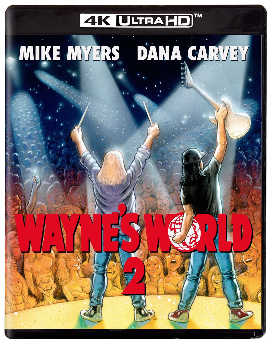 disc_connected's tweet photo. ***RELEASE DETAILS***

Coming on May 27th on #4K in the US from @KinoLorber: #WaynesWorld2 (1993)!

DISC 1 (4KUHD):
• Brand New HDR/Dolby Vision Master – From a 4K Scan of the 35mm Original Camera Negative
• Audio commentary with Director Stephen Surjik
• 5.1 Surround and Lossless 2.0 Audio
• Triple-Layered UHD100 Disc
• Optional English Subtitles

DISC 2 (BLU-RAY):
• Brand New HD Master – From a 4K Scan of the 35mm Original Camera Negative
• Audio commentary with Director Stephen Surjik
• Extreme Close-Up: Featurette (14:06)
• 6 US and 2 UK TV Spots
• Theatrical Trailer
• 5.1 Surround and Lossless 2.0 Audio
• Dual-Layered BD50 Disc
• Optional English Subtitles

It’s 2 excellent to be true! Wayne and Garth are back (and front) in the most awaited video since Wayne’s World—Wayne’s World 2! Having achieved godlike status as a late-night TV personality, Wayne (Mike Myers, Austin Powers: International Man of Mystery) now confronts the question that has plagued man for centuries: Is there life after cable? Wayne gets his answer in a dream, wherein a very famous (and very dead) rock star says, “Put on a rock concert, and they will come.” So Wayne and Garth (Dana Carvey, Clean Slate) present “Waynestock.” But first, Wayne must save his girlfriend Cassandra (Tia Carrere, True Lies) from a sinister record producer (Christopher Walken, The Deer Hunter), as Garth grapples with the advances of mega-babe Honey Hornée (Kim Basinger, No Mercy). Featuring appearances by Aerosmith, Drew Barrymore, Chris Farley, Charlton Heston, James Hong, Heather Locklear, Tim Meadows, Ed O’Neill and Kevin Pollak. Party on!

#BluRay #PhysicalMedia #BluRays #BoutiqueBluRay #CultMovies #DiscConnected #KinoLorber #MikeMyers #DanaCarvey #TiaCarrere #ChristopherWalken #KimBasinger #Aerosmith #DrewBarrymore #ChrisFarley #CharltonHeston #JamesHong #HeatherLocklear #TimMeadows #EdONeill #KevinPollak