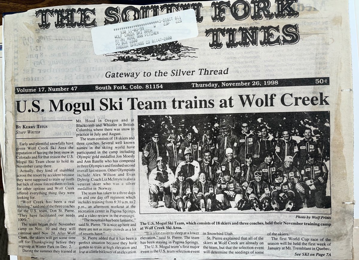 #85funfacts - The U.S. Mogul Ski Team has visited Wolf Creek Ski Area for training several times throughout the decades. Pictured is the 1994 Team who trained in mid-November at Wolf Creek. The last time the team trained at the ski area was 2018.
#85thanniversary #wolfcreekski
