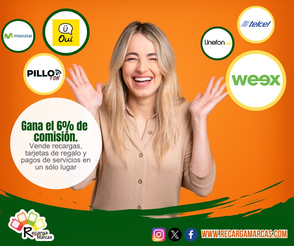 RecargaMarcas's tweet photo. Impulsa tus ganancias con el ingreso extra que RecargaMarcas te ofrece por la venta de recargas móviles de todas las compañías

#Recargamarcas #recargasmoviles #RecargasElectronicas #soportetecnico #Sistemaderecargas #venderecargas #Vendesaldo https://t.co/xnXzymOc85