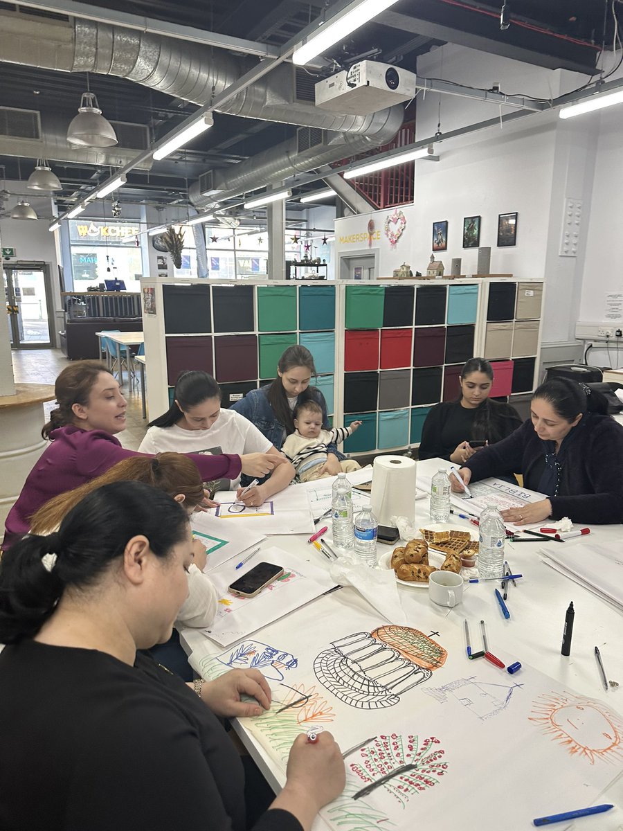 KaskoSanLtd's tweet photo. What a fantastic 3rd #RomaConnections2 session in Oldham with the Ursari Roma community! Participants shared childhood memories through objects & drawings. Traditional Roma women (many with no formal schooling) participated with great enthusiasm. #UrsariRoma #TraditionalRomaWomen @SalfordUni @WeActTogether @TheIdeasFund