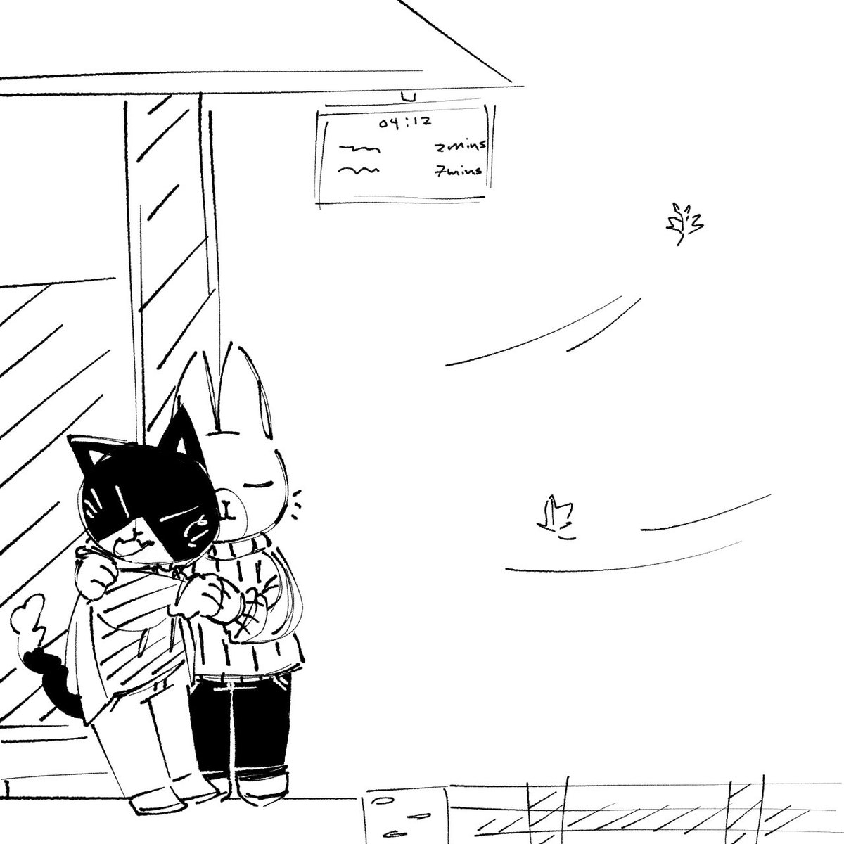 Lil phone doodle of a cold lufta n uwaharu waiting at the metro station ! #workingbuddies