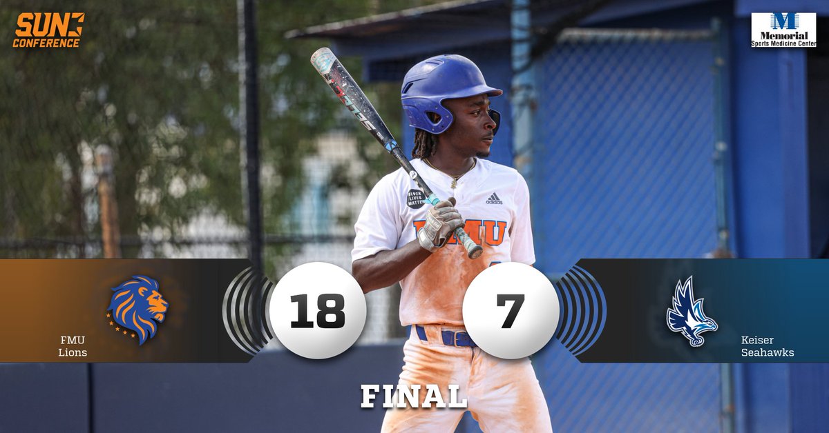 FINAL |

<a href="/FMU_baseball_/">FMU_Baseball</a> 18
No. 17 <a href="/KUSeahawks/">Keiser Seahawks</a> 7

#Lions pull off the upset in game one of the weekend series over top 25 opponent Keiser! Happy Founders Day FMU!

<a href="/FLMemorialUniv/">Florida Memorial University</a> <a href="/NAIABall/">NAIA Ball</a> <a href="/HeraldSports/">Miami Herald Sports</a> <a href="/TheMiamiTimes/">The Miami Times</a> 
#fmu #hbcu #baseball #upsetalert #FoundersDay #itsourtime