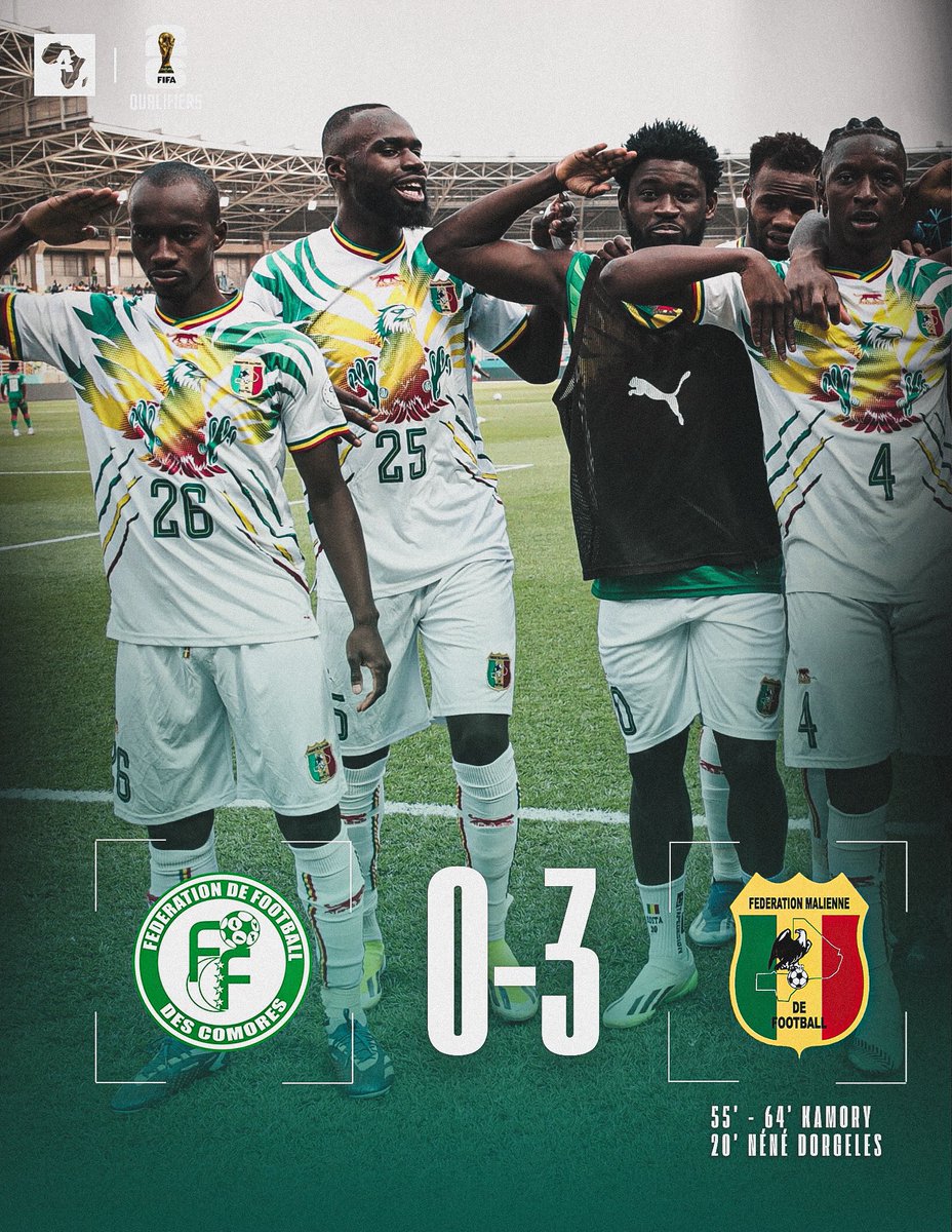 🚨 Le Mali 🇲🇱, sans pitié avec les Comores 🇰🇲 (0-3) et se relance 𝗖𝗢𝗠𝗣𝗟𝗘̀𝗧𝗘𝗠𝗘𝗡𝗧 dans son groupe ! 🫡