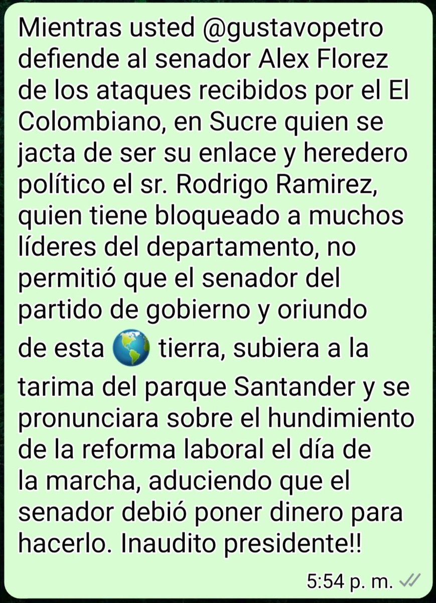 <a href="/petrogustavo/">Gustavo Petro</a> <a href="/AidaAvellaE/">Aída Avella senadora de Colombia</a> <a href="/AlexLopezMaya/">Alexander López Maya</a> <a href="/GustavoBolivar/">Gustavo Bolívar</a> <a href="/AlexFlorezH/">Alex Flórez Hernández</a> <a href="/CaracolRadio/">Caracol Radio</a> <a href="/ELTIEMPO/">EL TIEMPO</a> <a href="/katheleen_tete/">Katheleen Tete</a> <a href="/MachaconNe93574/">Neder Machacon</a>
