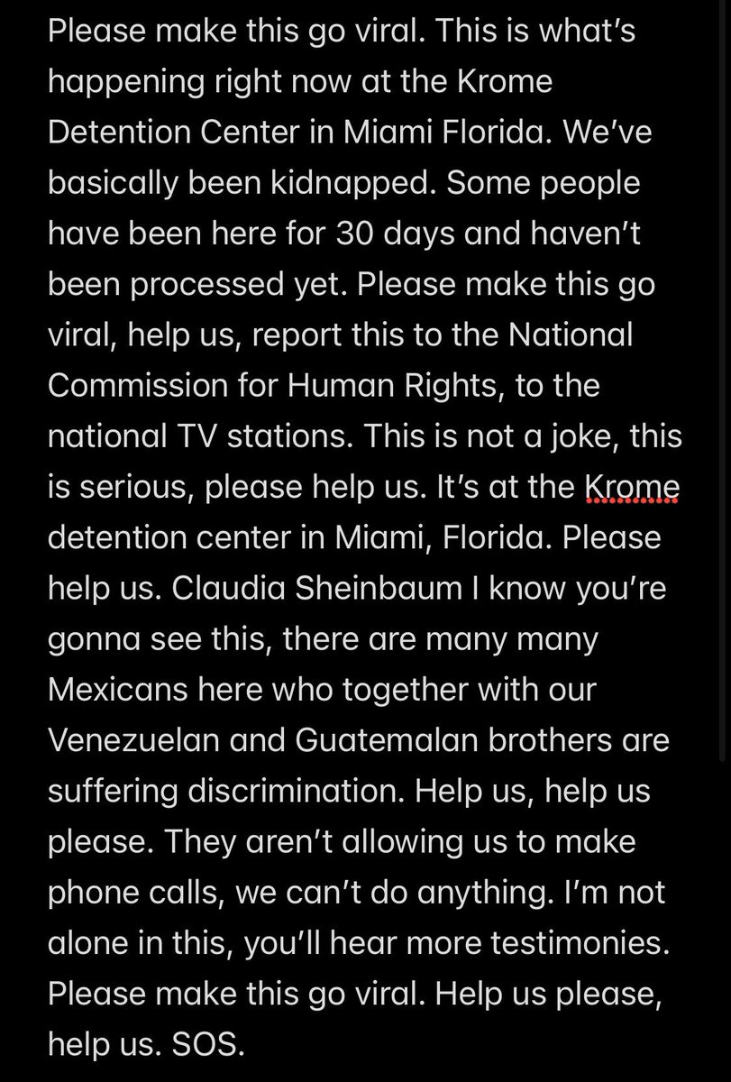 Sana Saeed (@sanasaeed) on Twitter photo Mexicans, Venezuelans, Guatemalans and others are being abducted, held without processing or access to representation. They are in the United States. They have domestic and international human and civil rights, regardless of their immigration status.
<a href="/Claudiashein/">Claudia Sheinbaum Pardo</a> he’s Mexicans, Venezuelans, Guatemalans and others are being abducted, held without processing or access to representation. They are in the United States. They have domestic and international human and civil rights, regardless of their immigration status.
<a href="/Claudiashein/">Claudia Sheinbaum Pardo</a> he’s