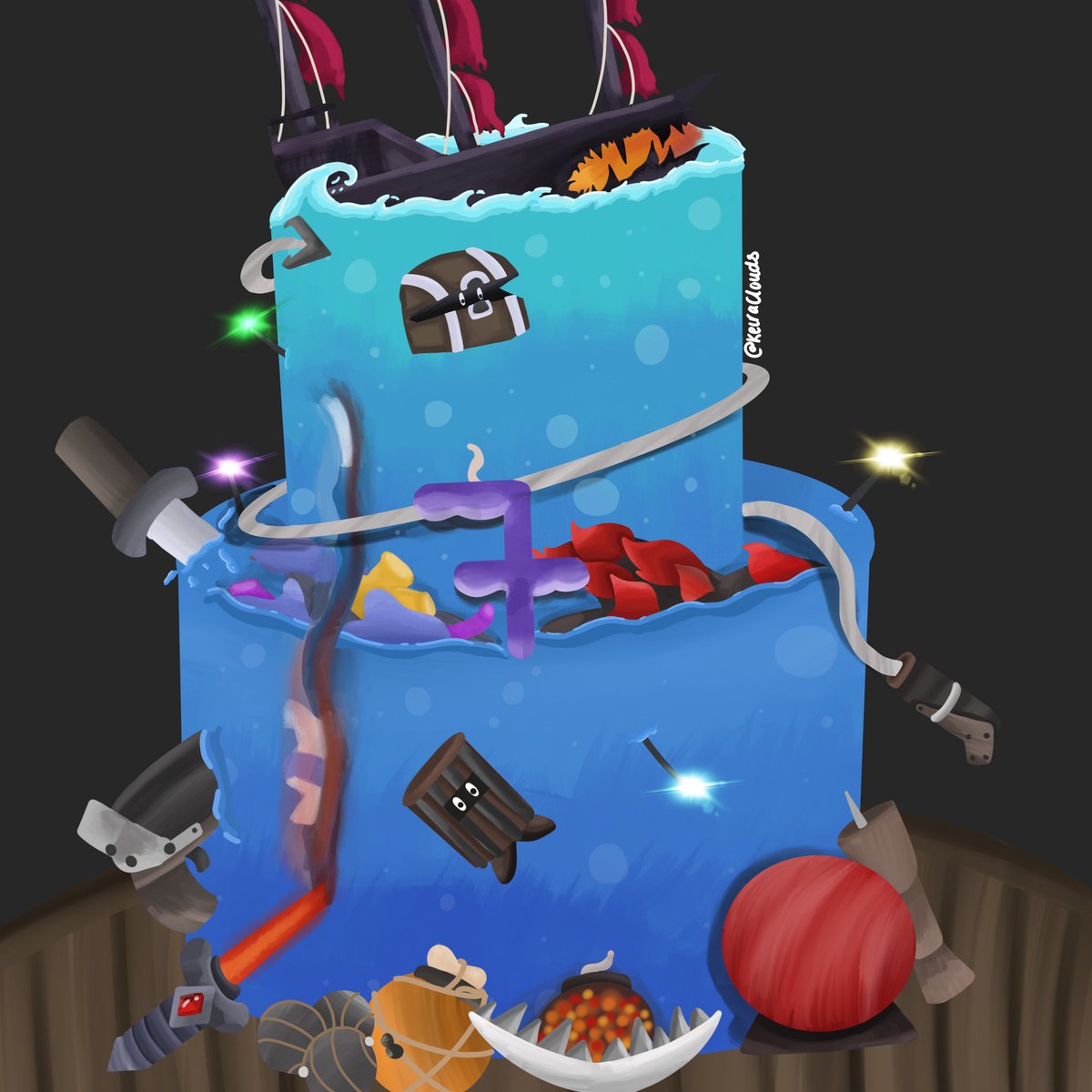 Happy Birthday #SeaOfThieves and I have made a cake, with additions of the past year of content!
Heres to more years of pirating on the seas 🍻