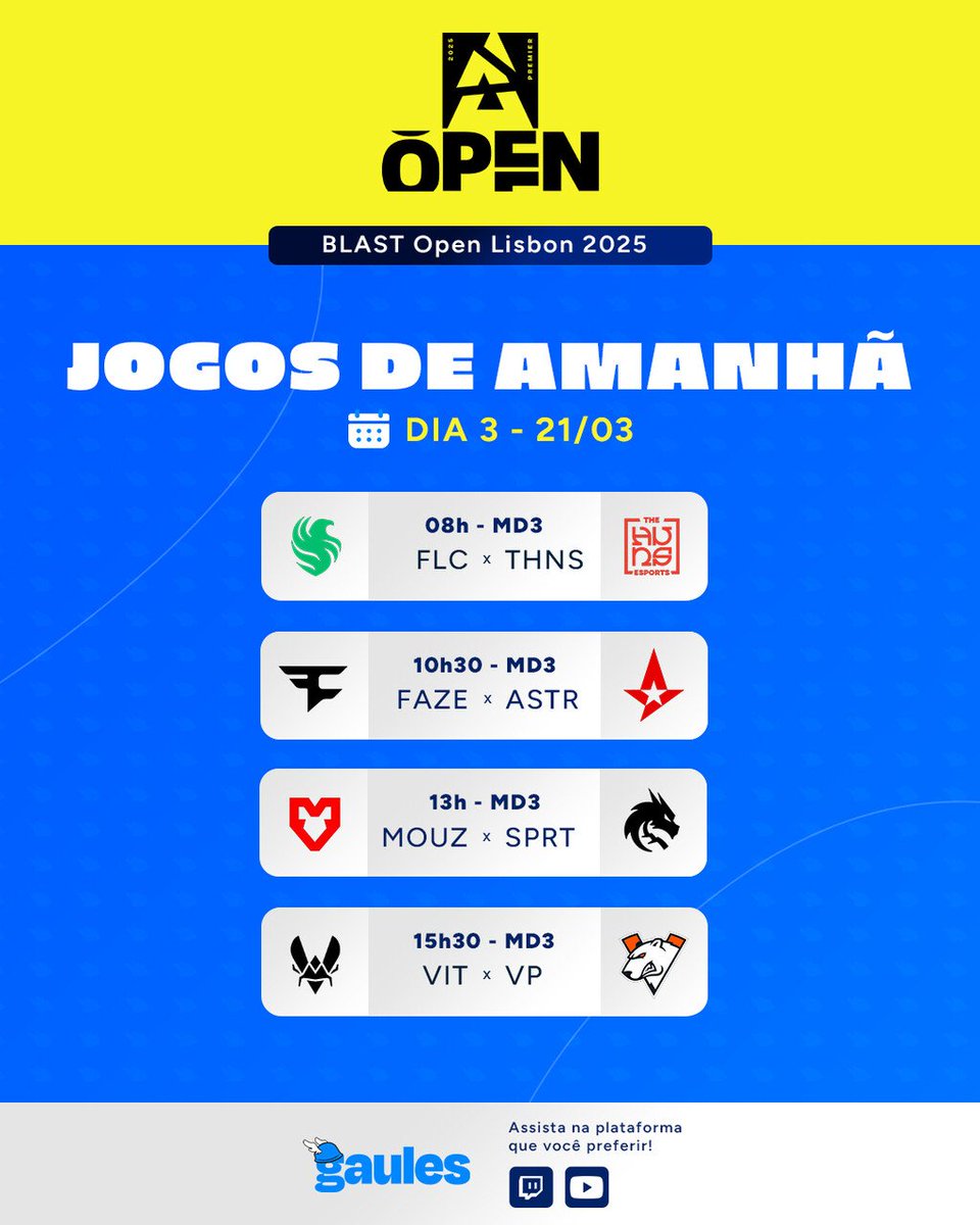 Jogos de amanhã da Blast, que leva??