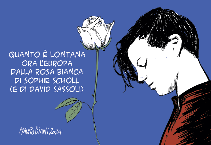 maurobiani's tweet photo. #Piazzapulita #rosabianca #Resistenza @stefanomassini #Benigni #Sassoli #Europa
(vignetta 2024) https://t.co/FpCQRyCT57