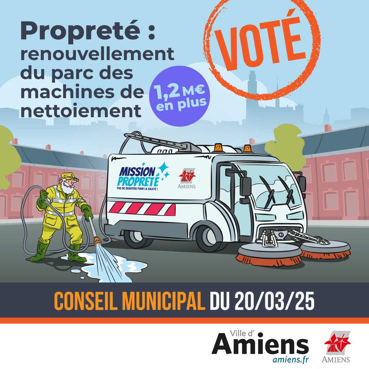 [ #ConseilMunicipal 🔴] #CestVoté ❗ Propreté : renouvellement du parc des machines de nettoiement, 1,2 million d'euros en plus

Pour l'équipement des services de propreté mais aussi pour l'entretien de la voirie communale et pour le renouvellement du mobilier urbain.