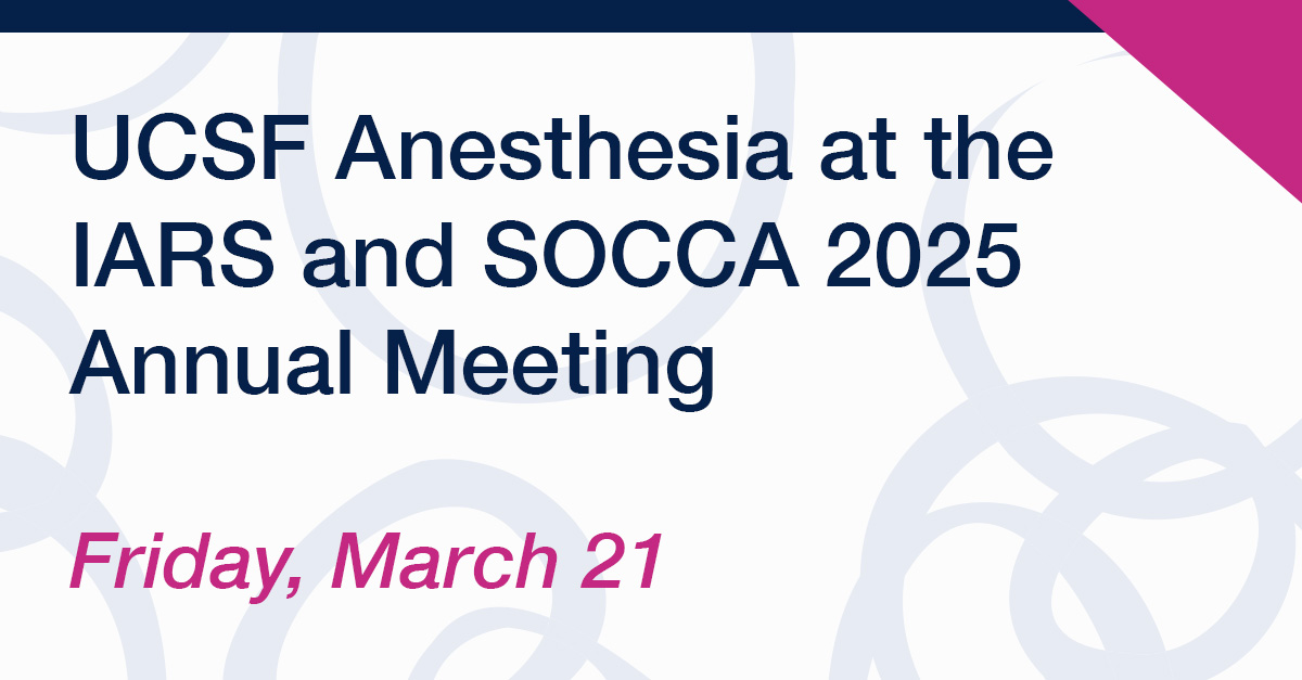 We're excited for today at the #IARS25 and #SOCCA25 annual meetings! Our faculty and trainees will be sharing the latest in anesthesia, for our full schedule see: anesthesia.ucsf.edu/events/iars25 #Anesthesiology