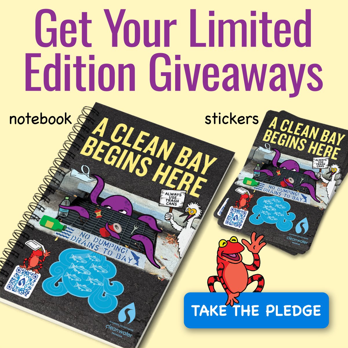 We teamed up with the amazing Bay Area cartoonist Joanna Sokua (@the_und3rwrit3r) who created the art for this campaign, showing with humor how storm drains connect streets to creeks. Pledge an action and snag one of only 200 limited-edition notebooks.
cleanwaterprogram.org/pledge-for-a-c…