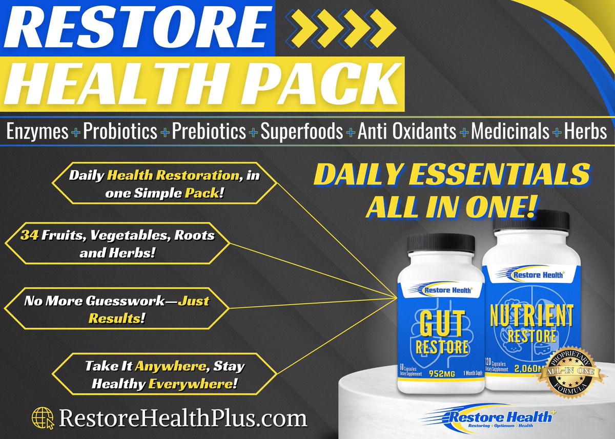 RestoreHealth10's tweet image. 🚀 Daily Essentials, All in One! 🏆

🔹 34 Fruits, Vegetables, Roots &amp;amp; Herbs 🌿
🔹 Enzymes + Probiotics + Prebiotics for superior digestion 🔄
🔹 Superfoods &amp;amp; Antioxidants for full-body support 🛡️
🔹 Medicinals &amp;amp; Herbs for natural healing 🌱

🔗 RestoreHealthPlus.com