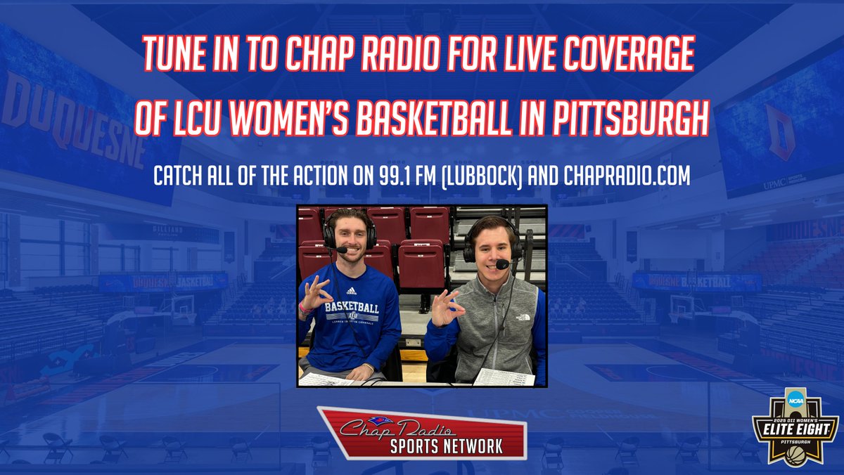 LCU_Chap_Radio's tweet image. We are excited to announce that LCU alums Nathan Karseno and Brennan Riker are traveling to Pittsburgh to bring Chap Nation LIVE and FREE radio coverage of Lady Chap Basketball's Elite 8 run! Catch the action starting Monday on 99.1 Chap Radio! @LCUedu @LCUCHAPS @LCUWomensBball