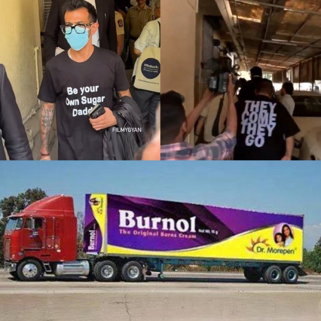 A BURNOL truck spotted racing toward #DhanashreeVerma’s house after she saw the #YuzvendraChahal jersey!

🔥 Front: “Be your own Sugar Daddy.”
🔥 Back: “They come. They go.”

Sirens blaring, truck filled to the brim—because some burns need industrial supply!

#AlimonyScam