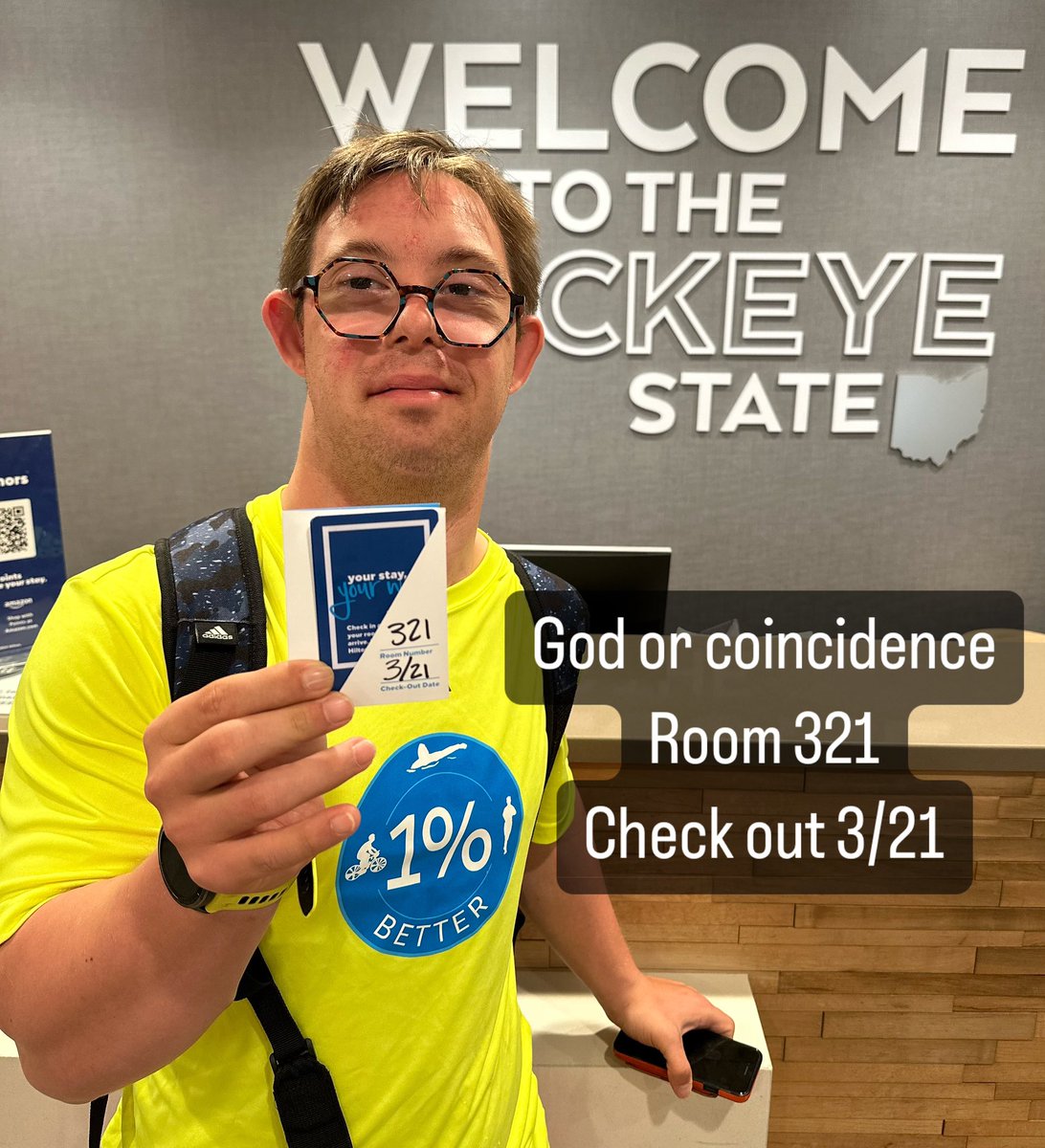 Just checked into a hotel to do a speech tomorrow during world Down syndrome day and this is the room key I got. Room 321. Checkout 3/21. God or coincidence. GOD.