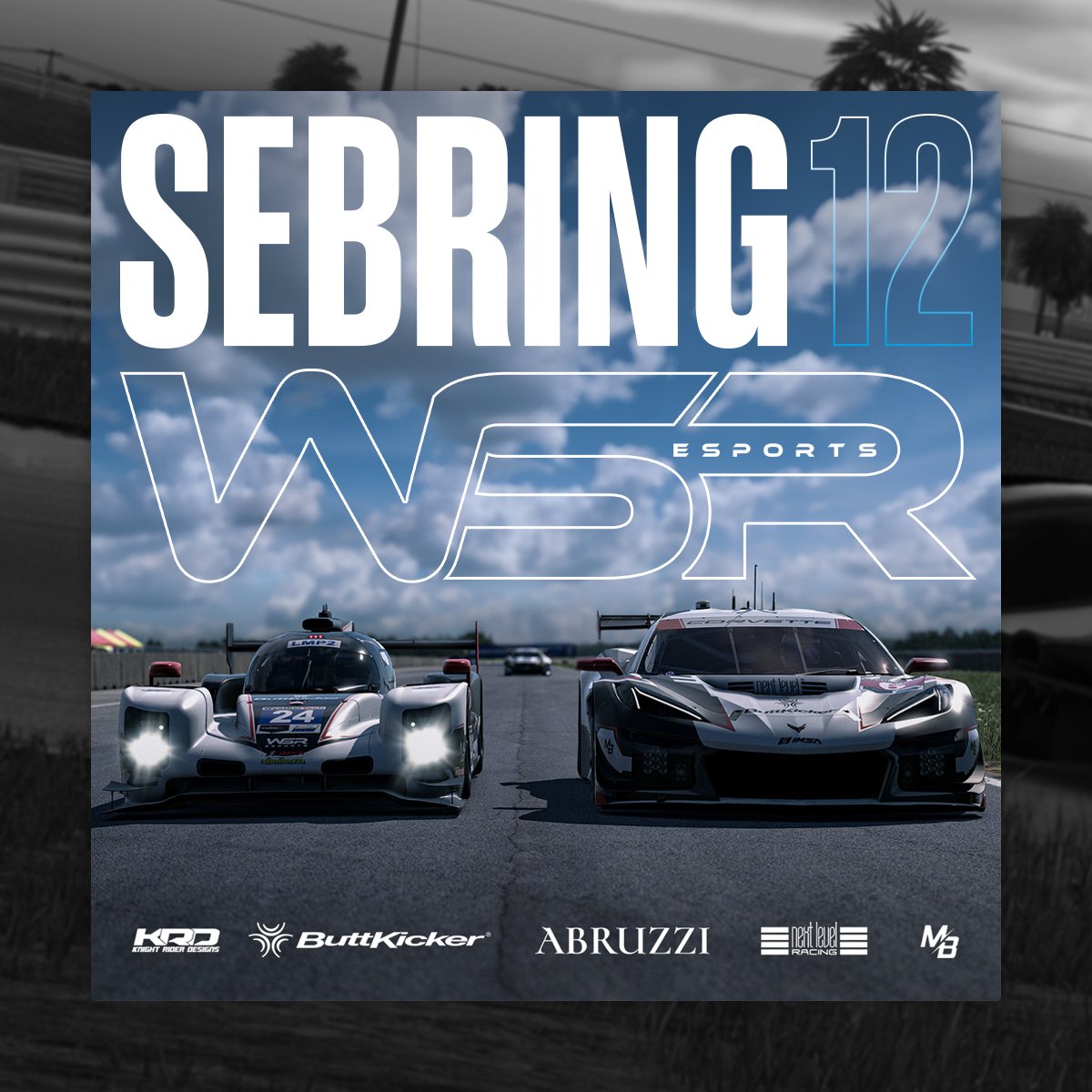 The <a href="/iRacing/">iRacing</a> Sebring 12H is here again. The team has put in a lot of prep and are looking to build on the great results from events!🌴🌤🤞

Partners:
<a href="/TheButtKicker/">The ButtKicker</a> 
<a href="/nextlvlracing/">Next Level Racing</a>
<a href="/Abruzzionline/">Abruzzi Official</a>
<a href="/MBSimphotos/">Morgan Butler</a>
Knight Rider Designs

<a href="/RaceSpotTV/">RaceSpot TV</a> #wsresports #ButtKicker
