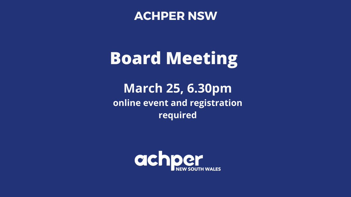 The ACHPER NSW Annual General Meeting is coming up shortly on 25 March 2025, 6.30pm.
This is an online event and registration is required. 
Go to our website for more details achpernsw.com.au/agm-board-elec…