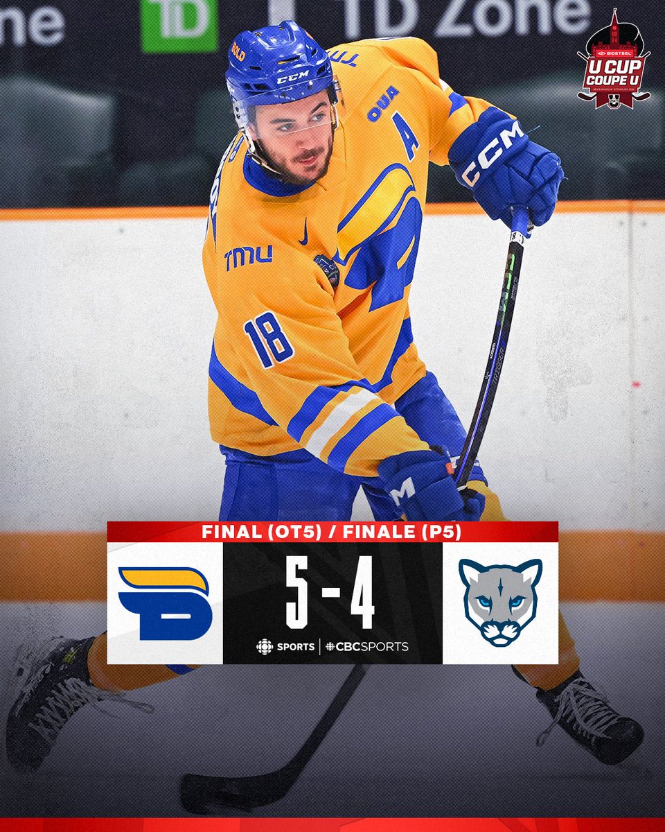 🏒MHKY 🚨FINAL SCORE: 5-4 for <a href="/tmubold/">TMU Bold</a>   as they defeat <a href="/MRUCougars/">Mount Royal Cougars</a>  to move on to the semi-finals

🏒HKYM🚨MARQUE FINAL: <a href="/tmubold/">TMU Bold</a>  bat <a href="/MRUCougars/">Mount Royal Cougars</a>  5-4 et passe en La demi-finale 
#ChaseTheGlory | #ViserHaut