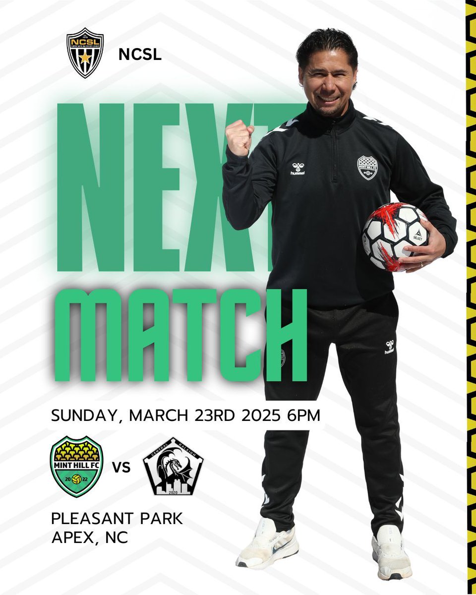 minthillfc's tweet photo. Next Up in the NCSL: We hit the road to take on Central Raleigh FC.

Match Details:
🆚 Central Raleigh FC, NCSL
🕖 Sunday, March 23rd, 6:00 PM
📍 Pleasant Park, Apex, NC

#upthemint #mhfc #ncsl https://t.co/zFxEkKbhEs